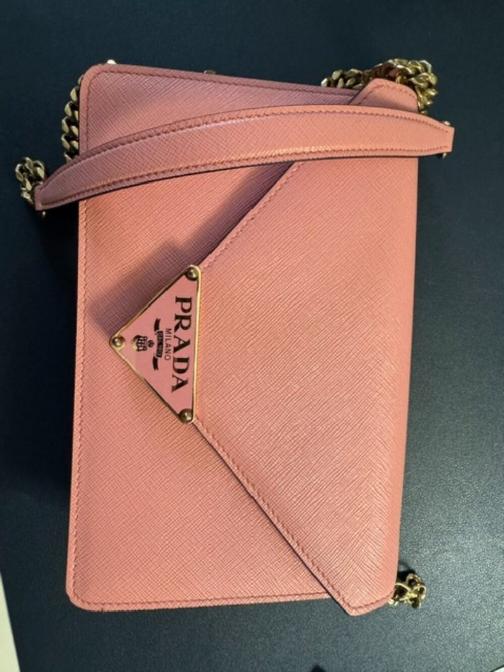 Prada Pink Saffiano Chain Shoulder Bag
